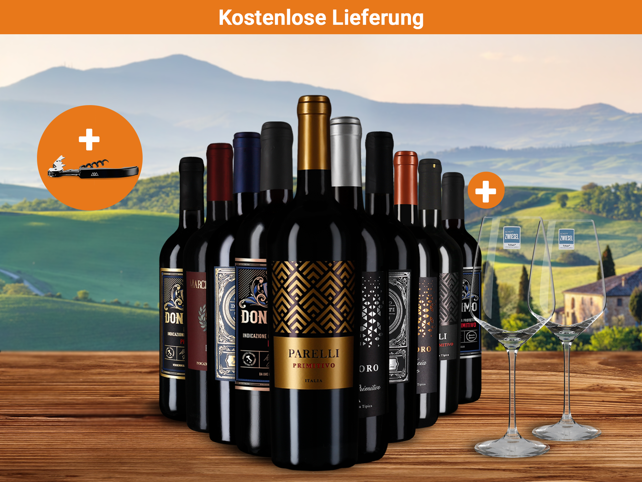 Primitivo: Unsere Stars im versandkostenfreien 10er-Paket + Kellnermesser