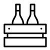 Zwei Flaschen in einer Holzkiste, minimalistisches Strichzeichnungsdesign.