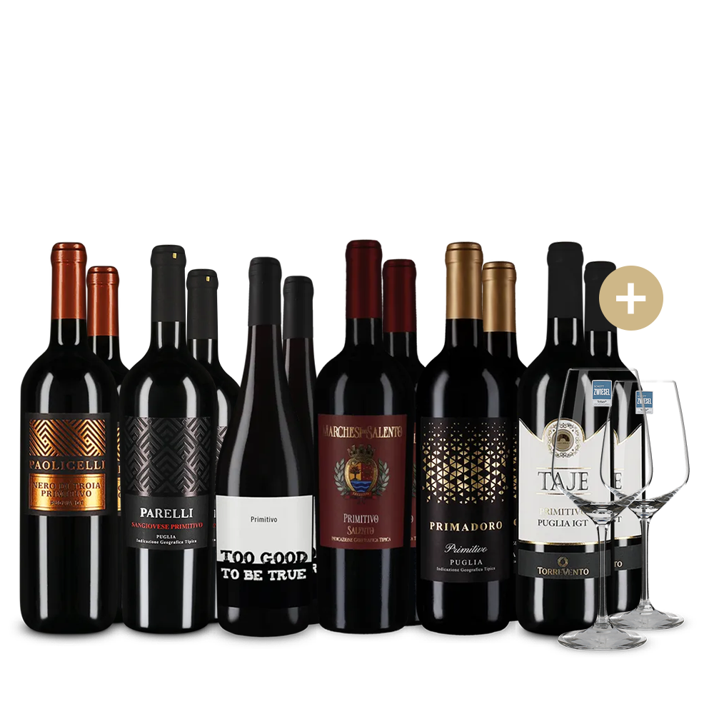 Primitivo XXL: Die Hits im 6x2-Paket + 2 Weingläser – Gold