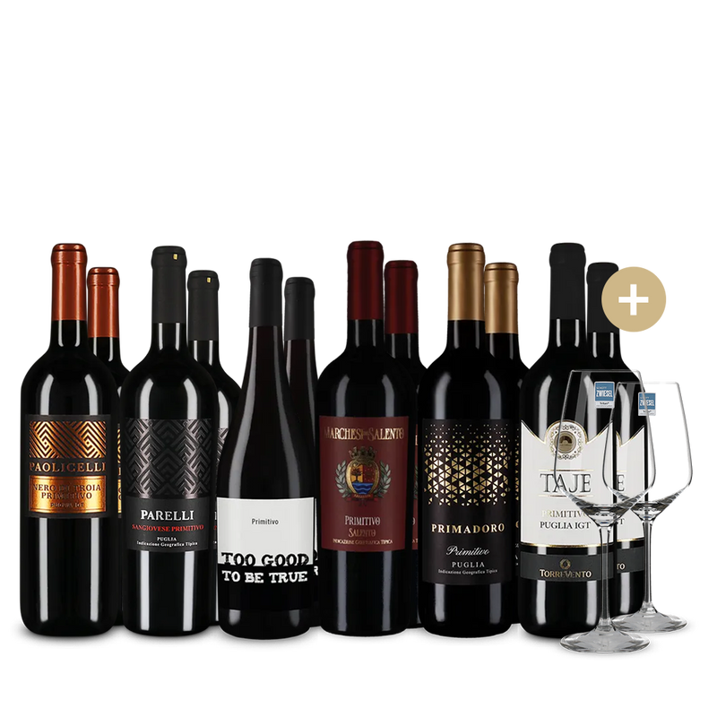 Primitivo XXL: Die Hits im 6x2-Paket + 2 Weingläser – Gold
