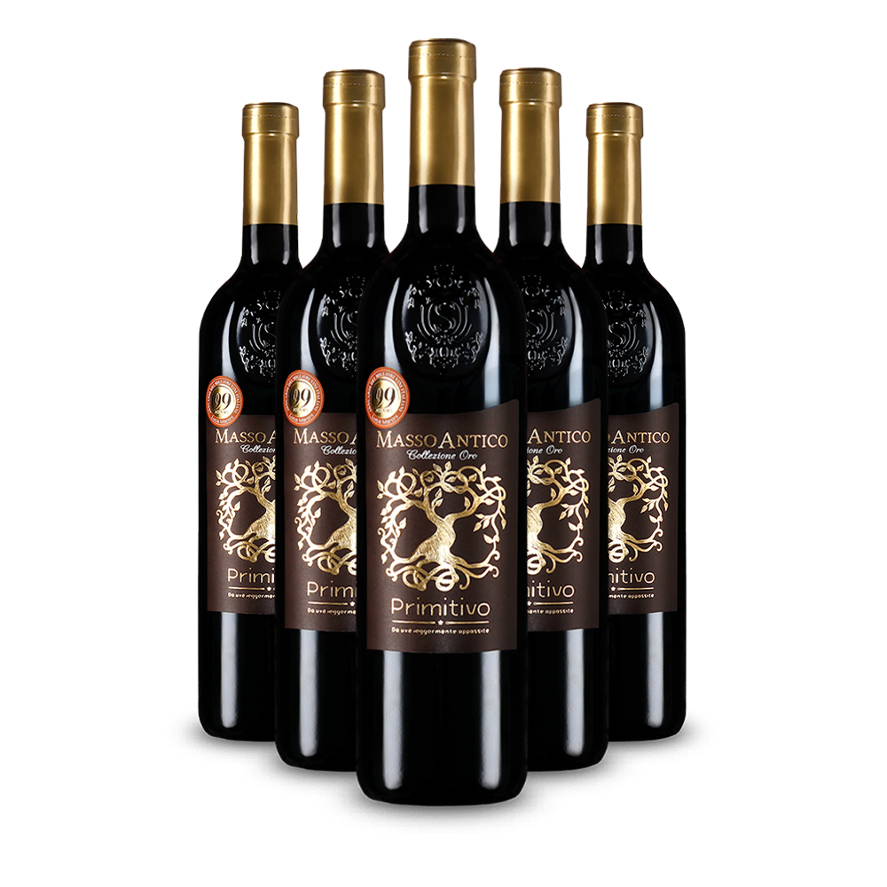 5 Flaschen Masso Antico Primitivo Appassite Collezione Oro 2024 – Gold
