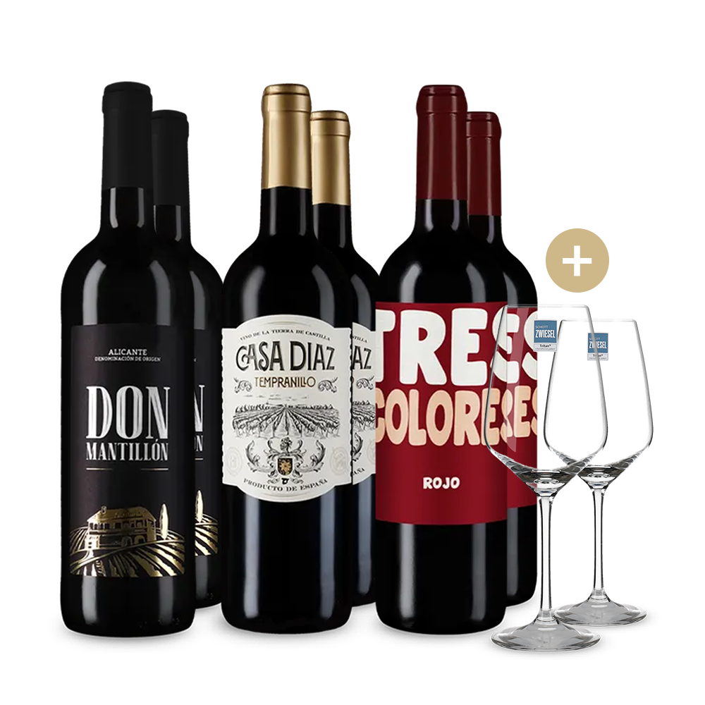 Festliche Rotwein-Stars aus Spanien im 3x2-Paket + 2 Weingläser