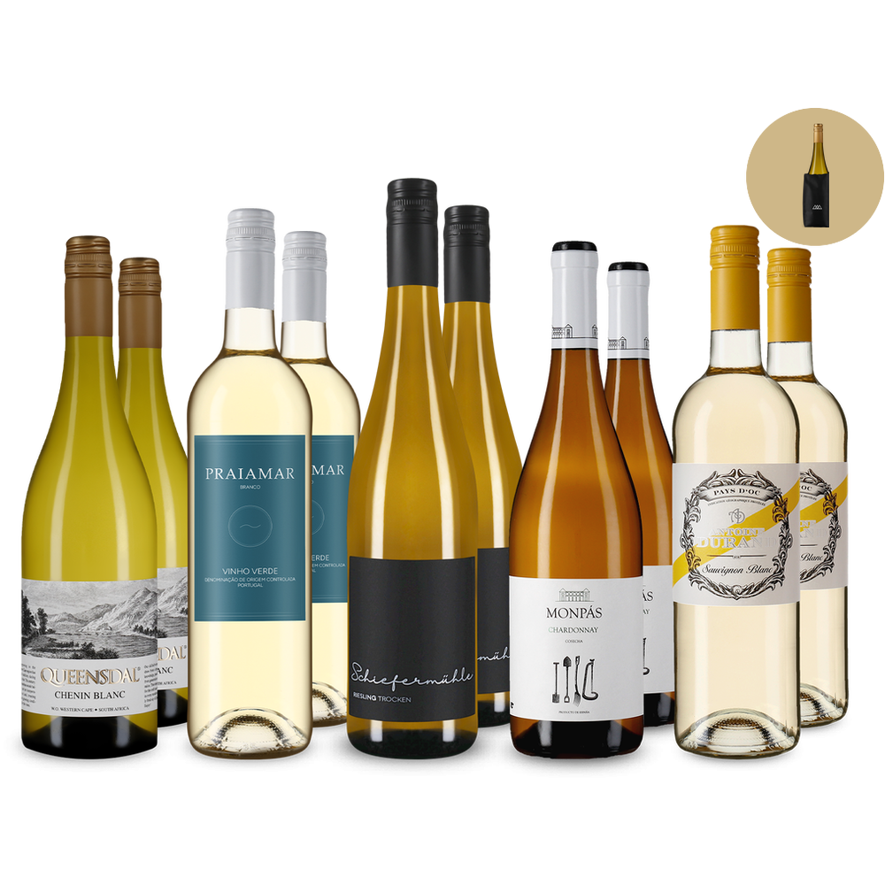 Internationale Weißwein-Hits im 5x2-Paket + Kühlmanschette