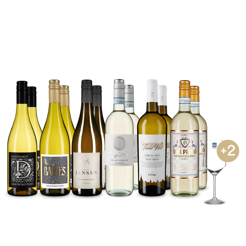 6x2 Pinot Grigio & Grauburgunder zum Toppreis + 2 Weingläser