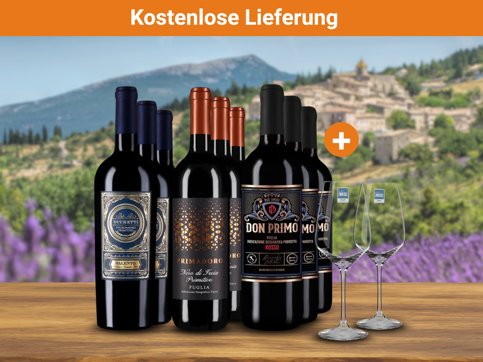 3x3 Apulische Rosso-Hits + 2 Schott Zwiesel Gläser