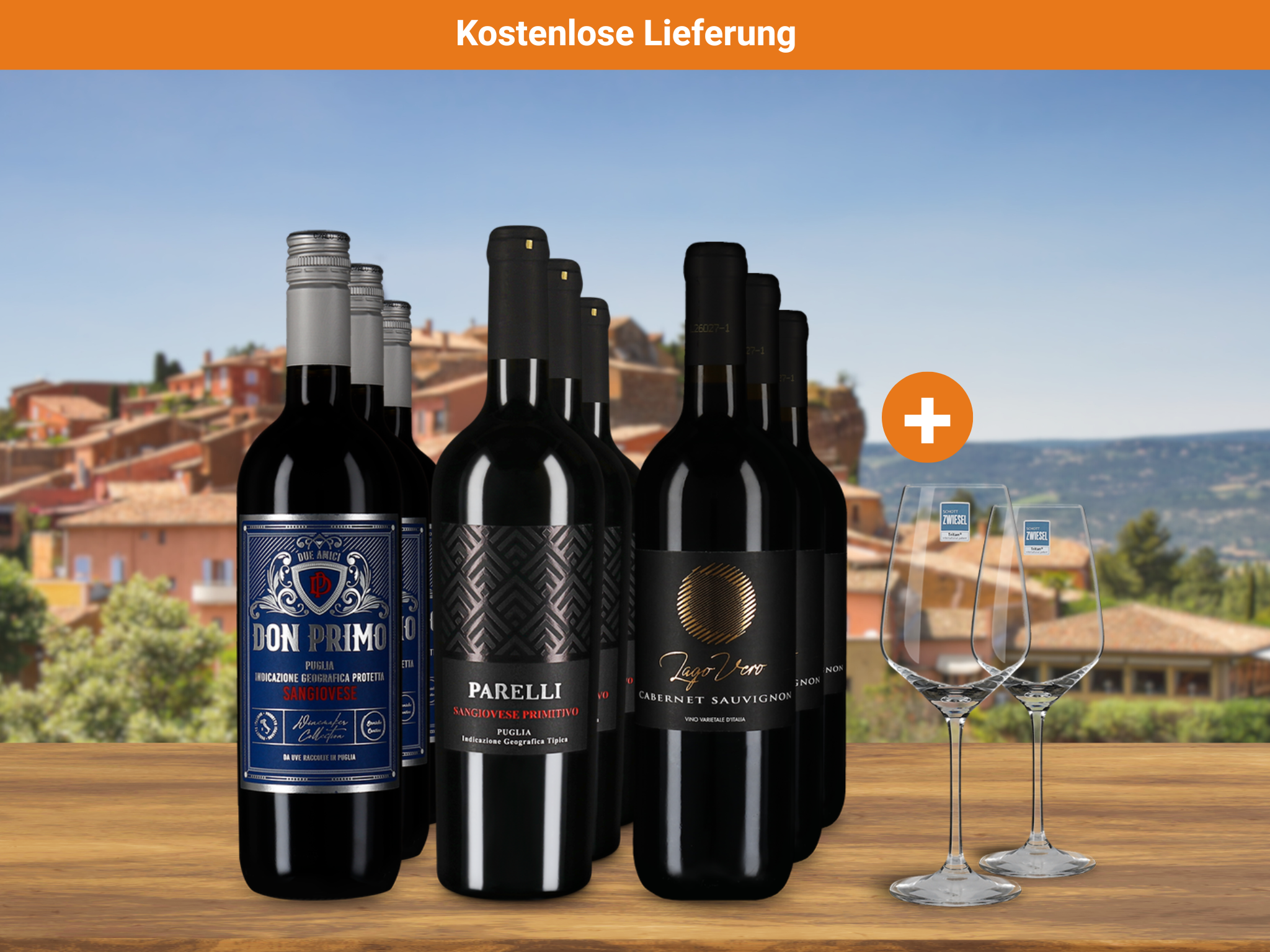 Italienische Rotwein-Stars im 3x3-Paket + 2 Schott Zwiesel Gläser